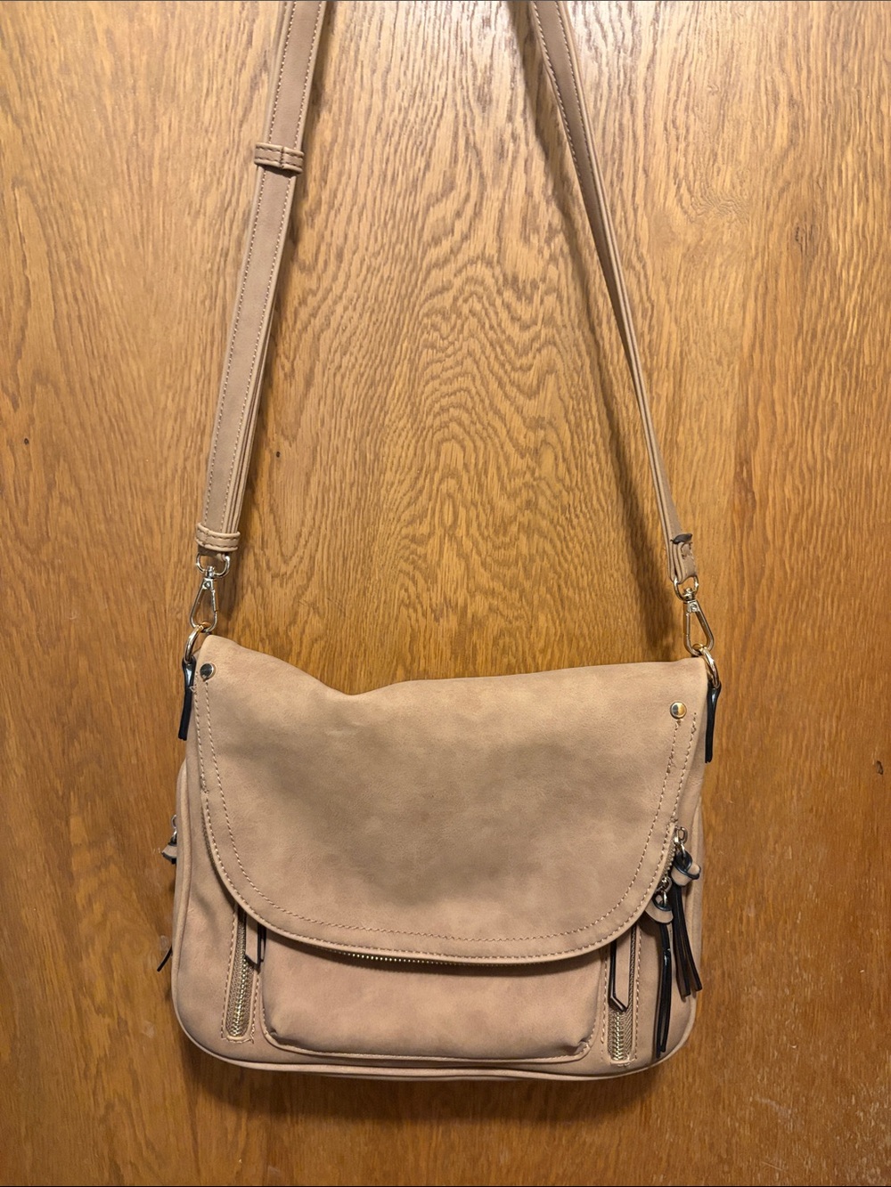 Beige/Tan Crossbody Bag with Flap faux leather
